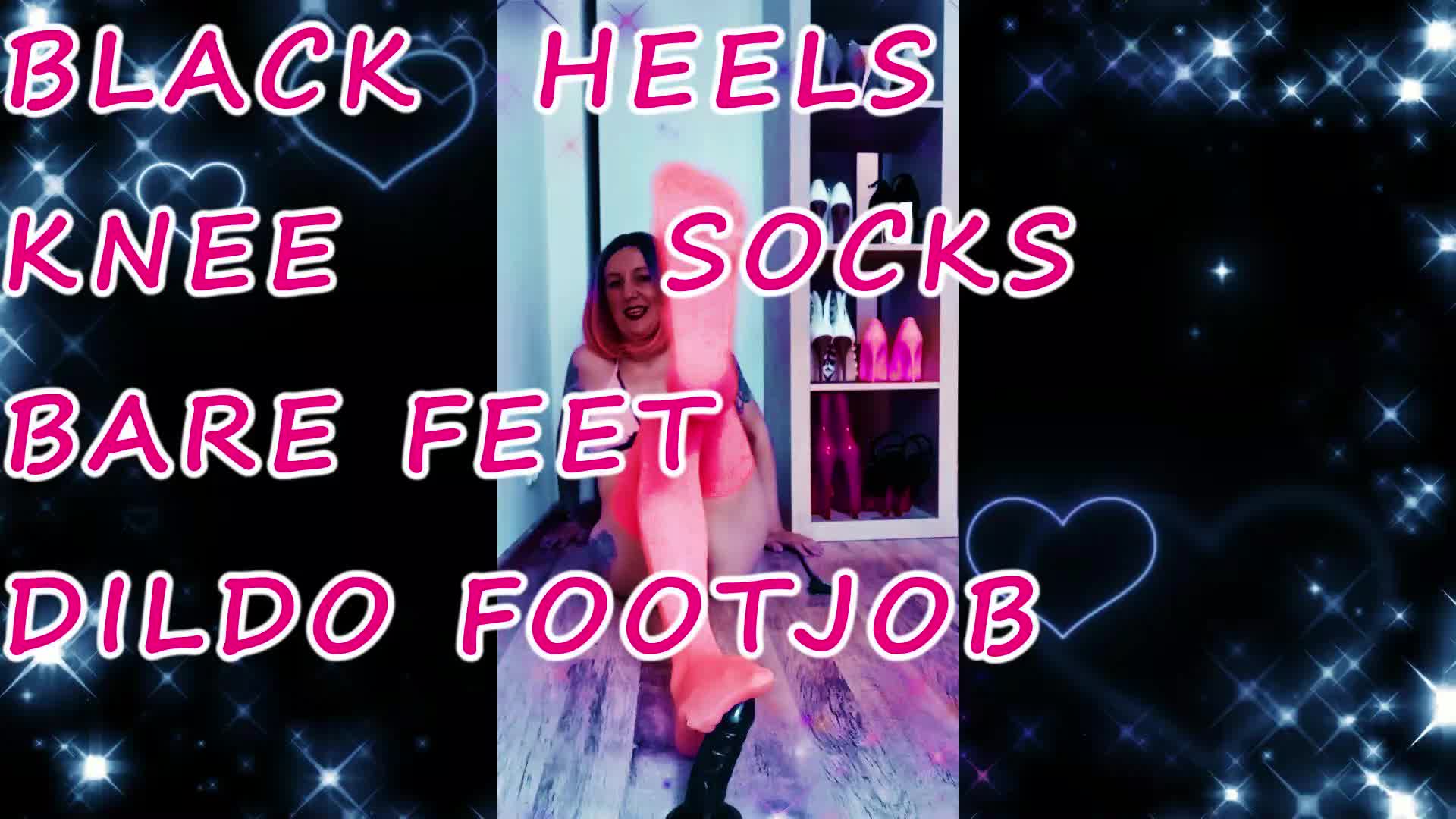 LadyAngela - Foot Fetish DREAM CLIP- Pink Knee Socks Black Heels Bare Feet  Pedicured Toes Foot Tattoo And Footjob On Dildo - iWantClips